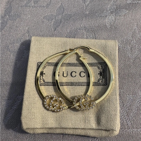 Gucci Gold GG Crystal Hoop Earrings - Picture 1 of 5